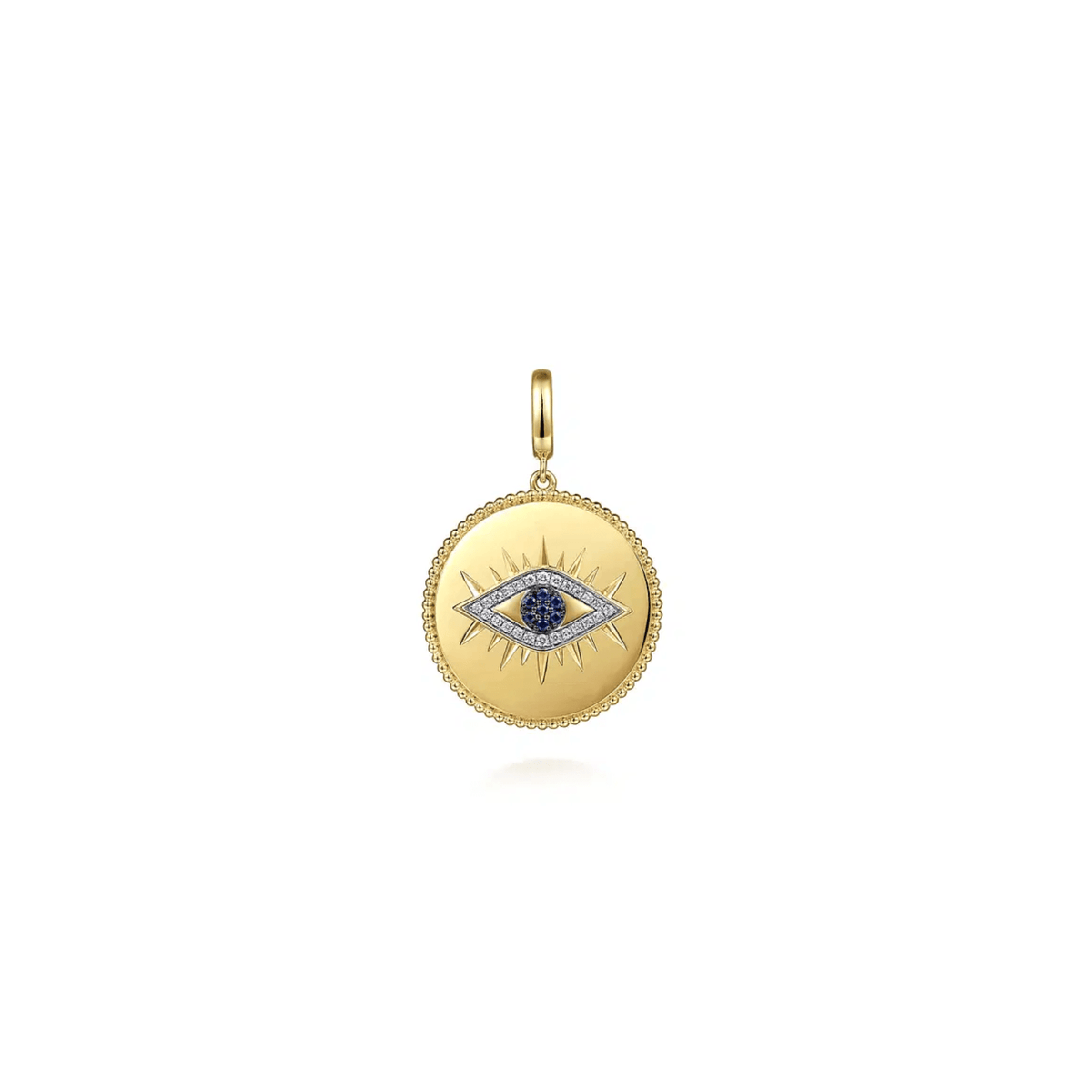 Gabriel & Co. Diamond Sapphire Evil Eye Medallion Pendant PT6599Y45SA