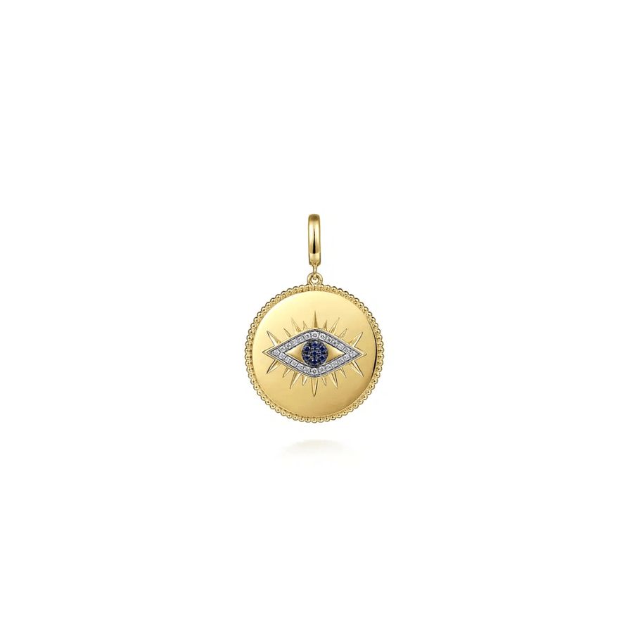 Gabriel & Co. Diamond Sapphire Evil Eye Medallion Pendant PT6599Y45SA