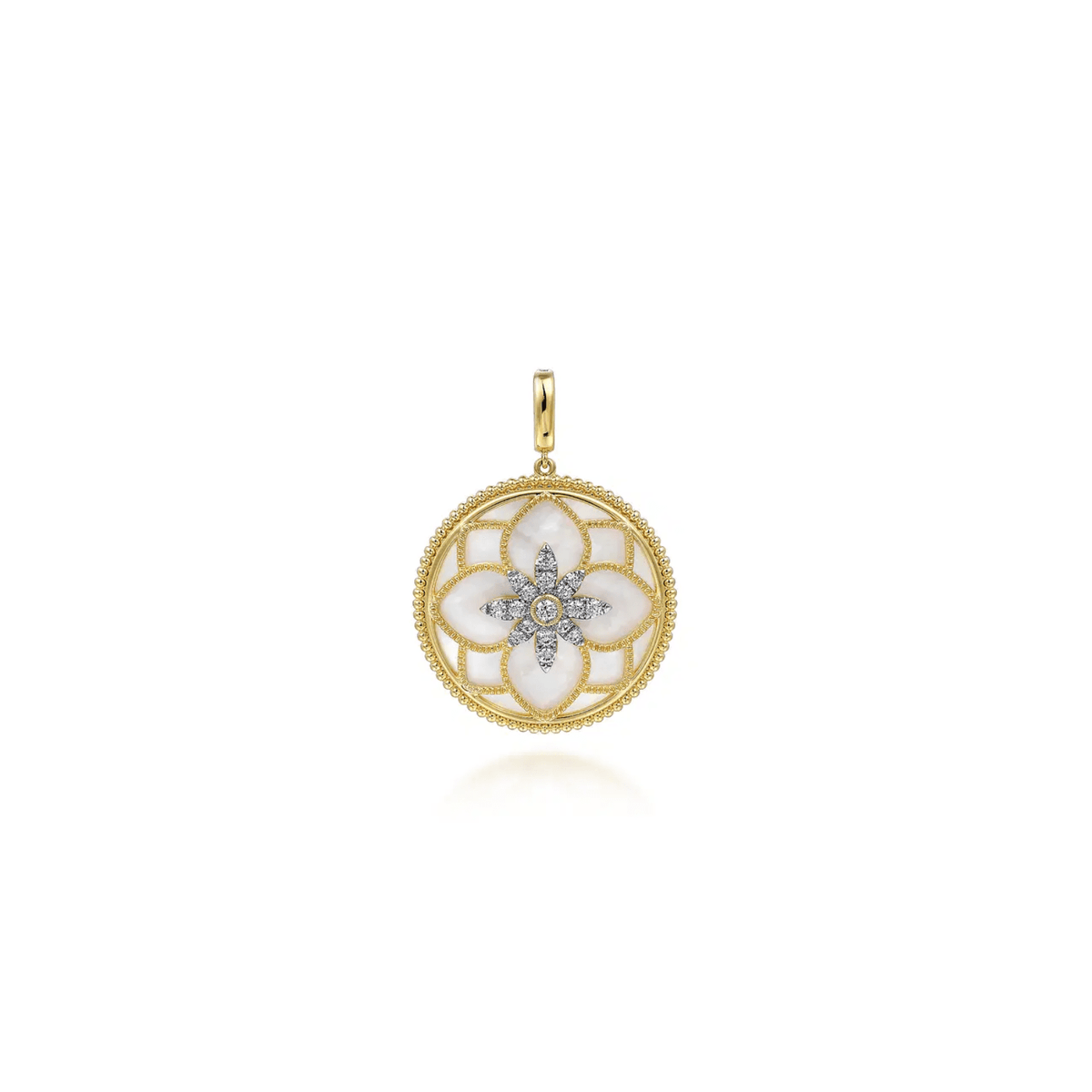 Gabriel & Co. Floral Bujukan Diamond and Mother of Pearl Medallion Pendant PT6625Y45WM