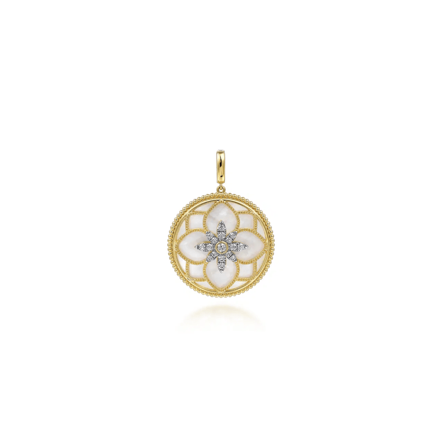 Gabriel & Co. Floral Bujukan Diamond and Mother of Pearl Medallion Pendant PT6625Y45WM