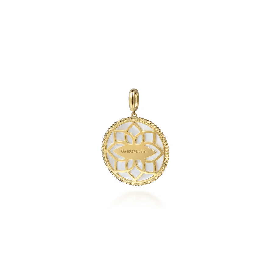 Gabriel & Co. Floral Bujukan Diamond and Mother of Pearl Medallion Pendant PT6625Y45WM