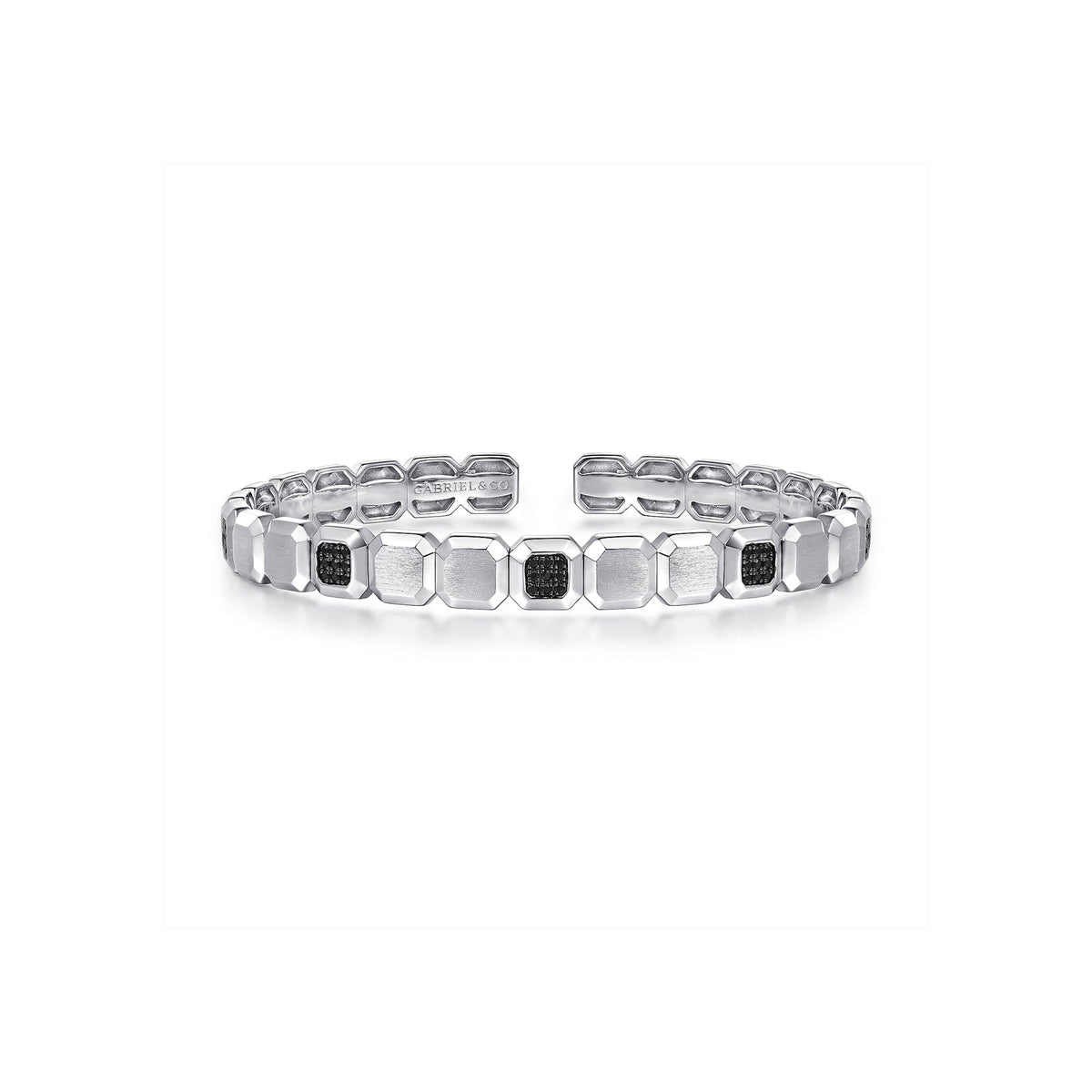 Gabriel & Co. Geometric Open Cuff Bracelet With Black Spinel Stations - BGM2056-72SVJBS