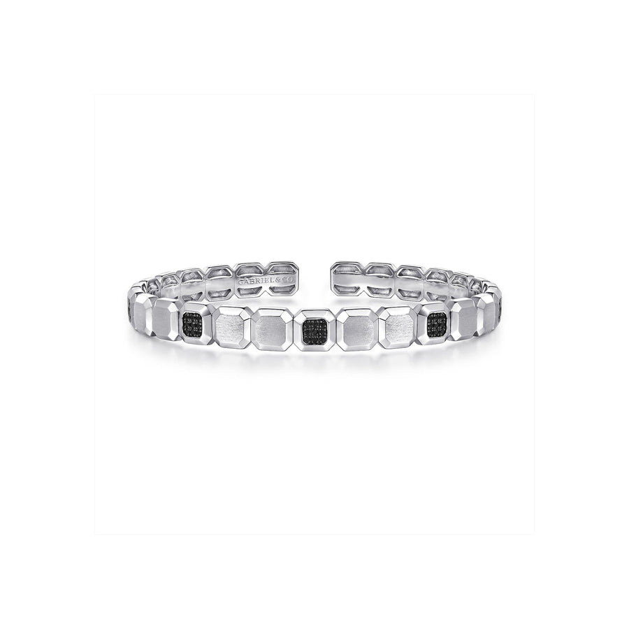 Gabriel & Co. Geometric Open Cuff Bracelet With Black Spinel Stations - BGM2056-72SVJBS