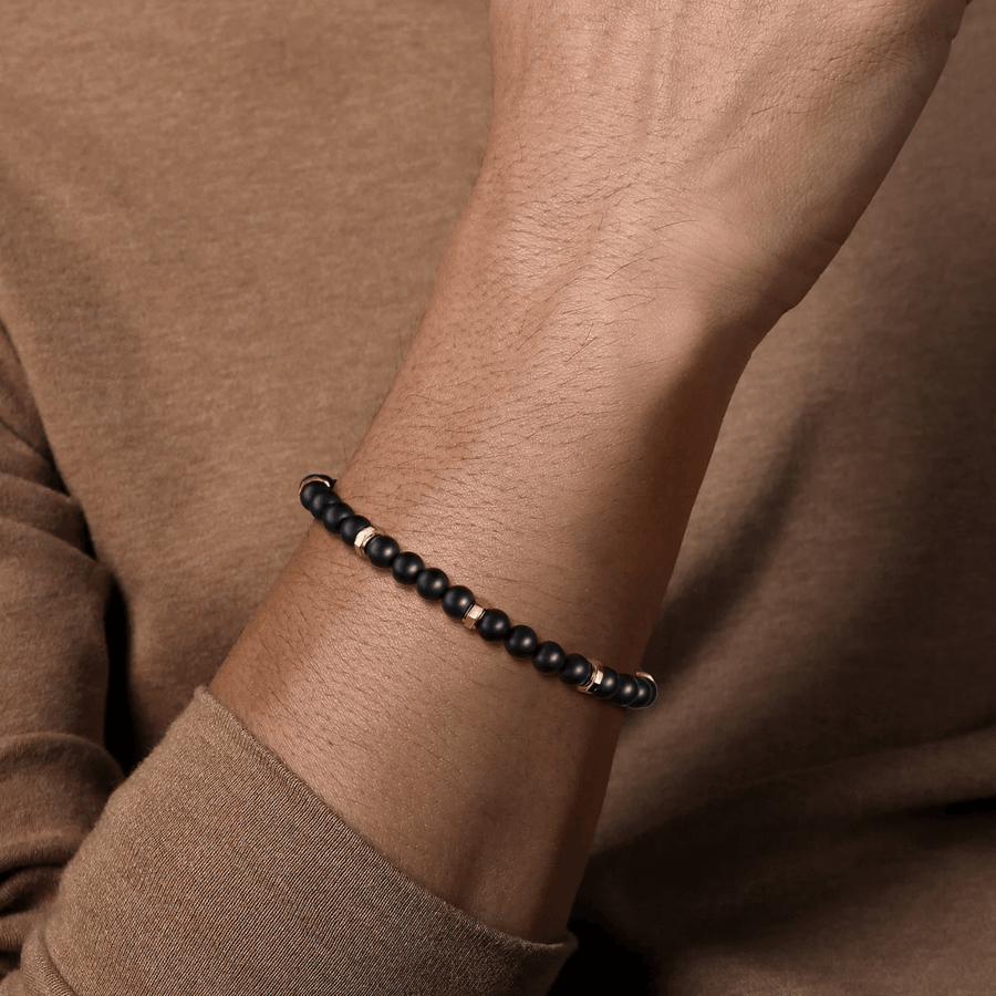 Gabriel & Co. Gold 6mm Black Titanium Bead Men's Bracelet TBM2194TIY4JJJ
