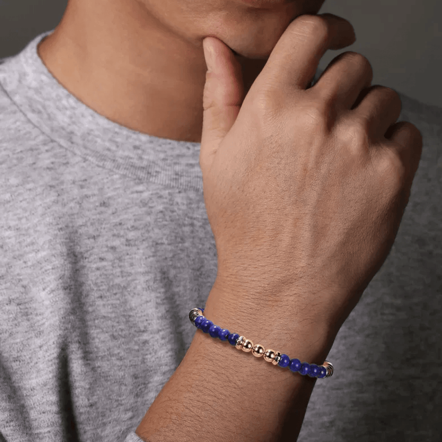 Gabriel & Co. Gold and 6mm Lapis Beaded Station Bracelet TBM2162Y4JLP