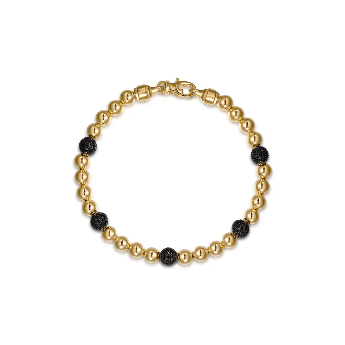 Gabriel & Co. Gold Black Diamond and 6mm Yellow Gold Beaded Mens Bracelet TBM2180Y4JBD