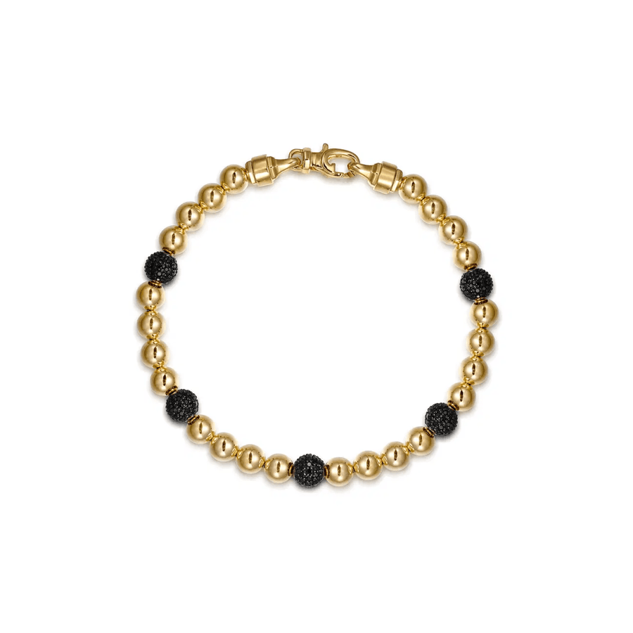 Gabriel & Co. Gold Black Diamond and 6mm Yellow Gold Beaded Mens Bracelet TBM2180Y4JBD