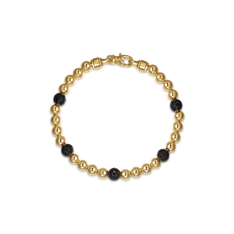 Gabriel & Co. Gold Black Diamond and 6mm Yellow Gold Beaded Mens Bracelet-Gabriel & Co. Gold Black Diamond and 6mm Yellow Gold Beaded Mens Bracelet TBM2180Y4JBD