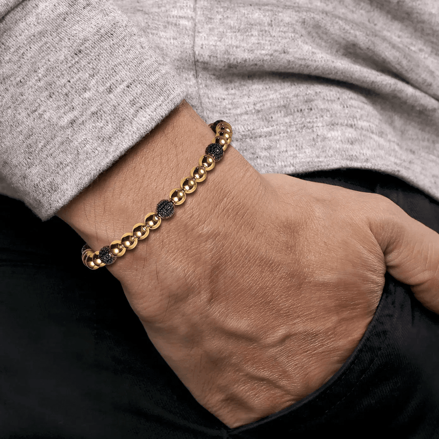 Gabriel & Co. Gold Black Diamond and 6mm Yellow Gold Beaded Mens Bracelet TBM2180Y4JBD