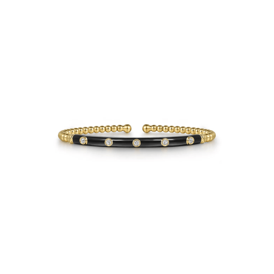 Gabriel & Co. Gold Bujukan Beads and Diamond Split Bangle with Black Enamel - 
