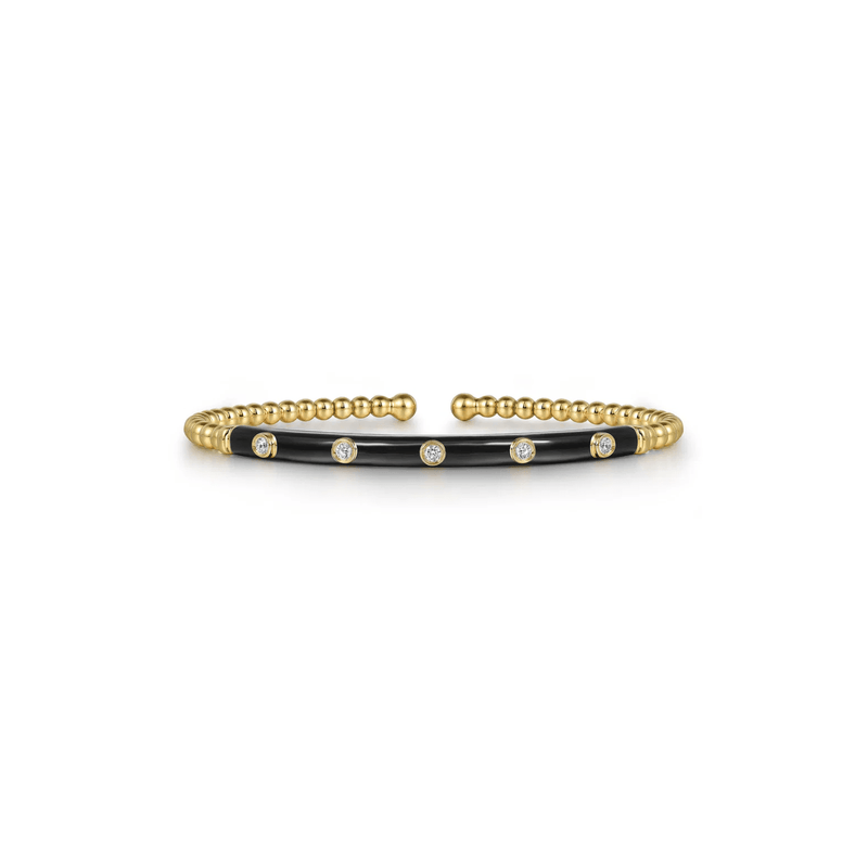 Gabriel & Co. Gold Bujukan Beads and Diamond Split Bangle with Black Enamel-Gabriel & Co. Gold Bujukan Beads and Diamond Split Bangle with Black Enamel - 