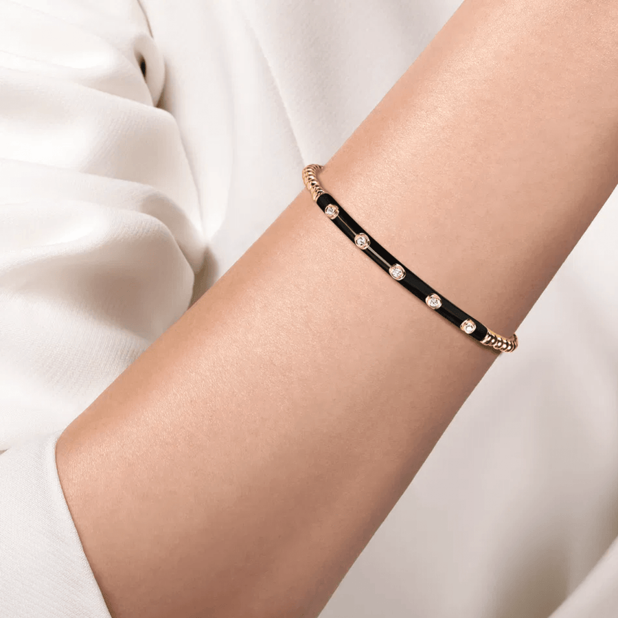 Gabriel & Co. Gold Bujukan Beads and Diamond Split Bangle with Black Enamel - 