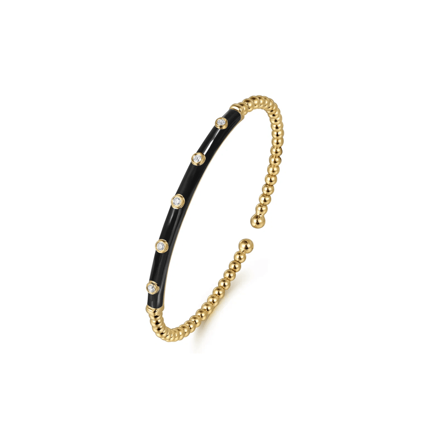 Gabriel & Co. Gold Bujukan Beads and Diamond Split Bangle with Black Enamel - 