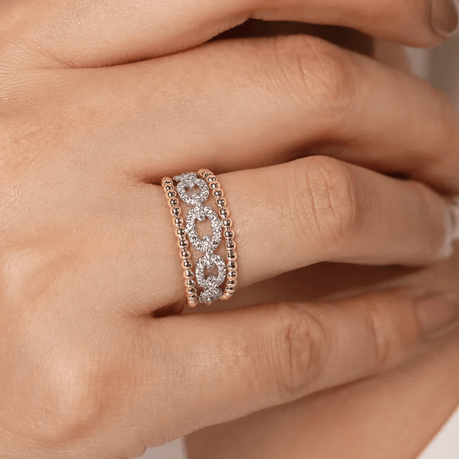 Gabriel & Co. Gold Pave Diamond Link and Bujukan Bead Ring LR51783M45JJ