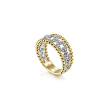 Gabriel & Co. Gold Pave Diamond Link and Bujukan Bead Ring-Gabriel & Co. Gold Pave Diamond Link and Bujukan Bead Ring LR51783M45JJ