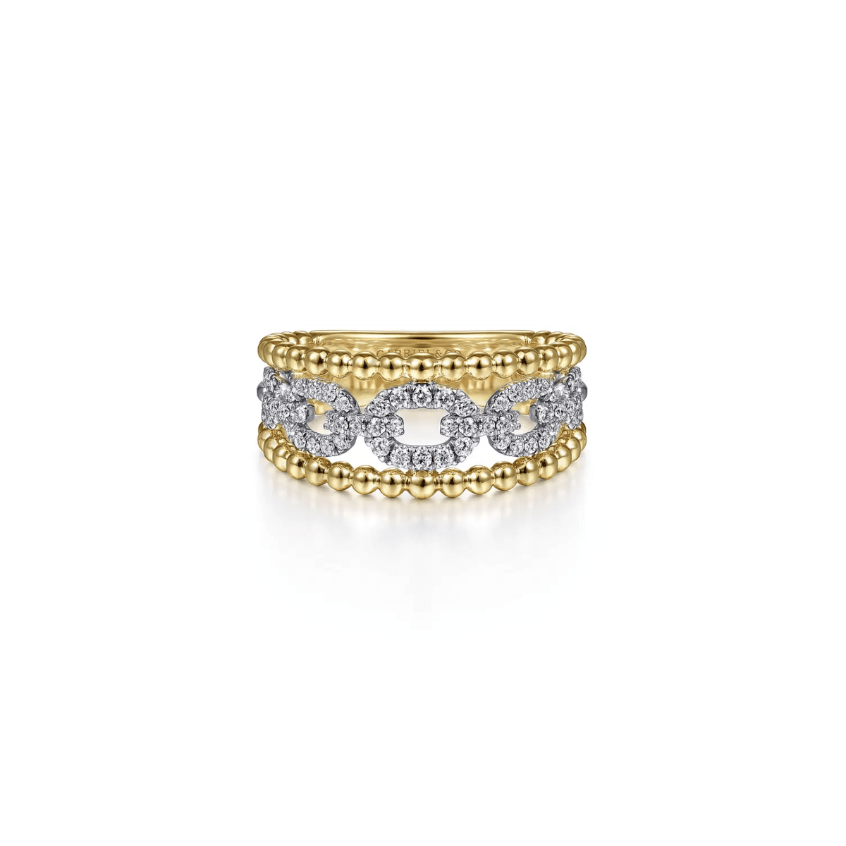 Gabriel & Co. Gold Pave Diamond Link and Bujukan Bead Ring LR51783M45JJ