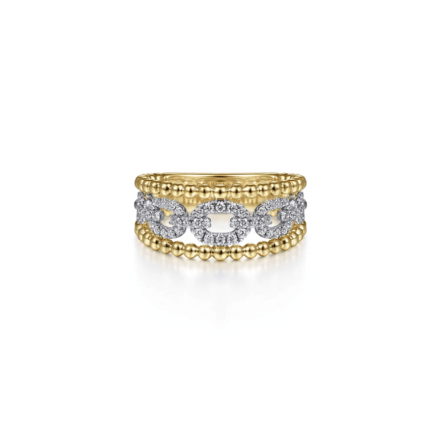 Gabriel & Co. Gold Pave Diamond Link and Bujukan Bead Ring LR51783M45JJ