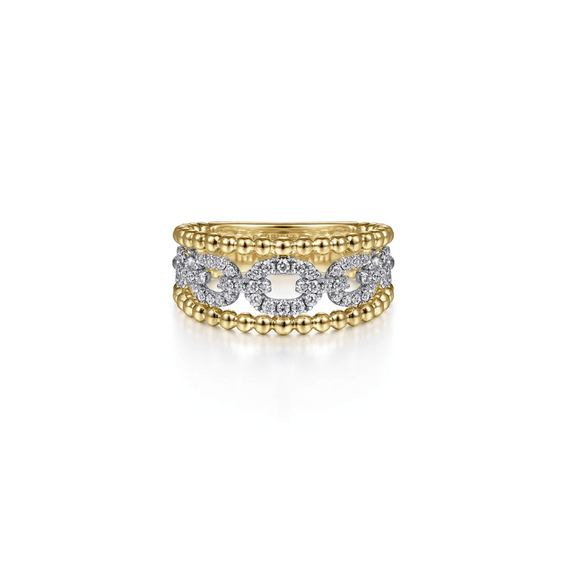 Gabriel & Co. Gold Pave Diamond Link and Bujukan Bead Ring-Gabriel & Co. Gold Pave Diamond Link and Bujukan Bead Ring LR51783M45JJ