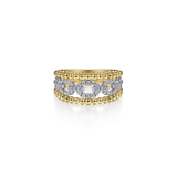 Gabriel & Co. Gold Pave Diamond Link and Bujukan Bead Ring-Gabriel & Co. Gold Pave Diamond Link and Bujukan Bead Ring LR51783M45JJ