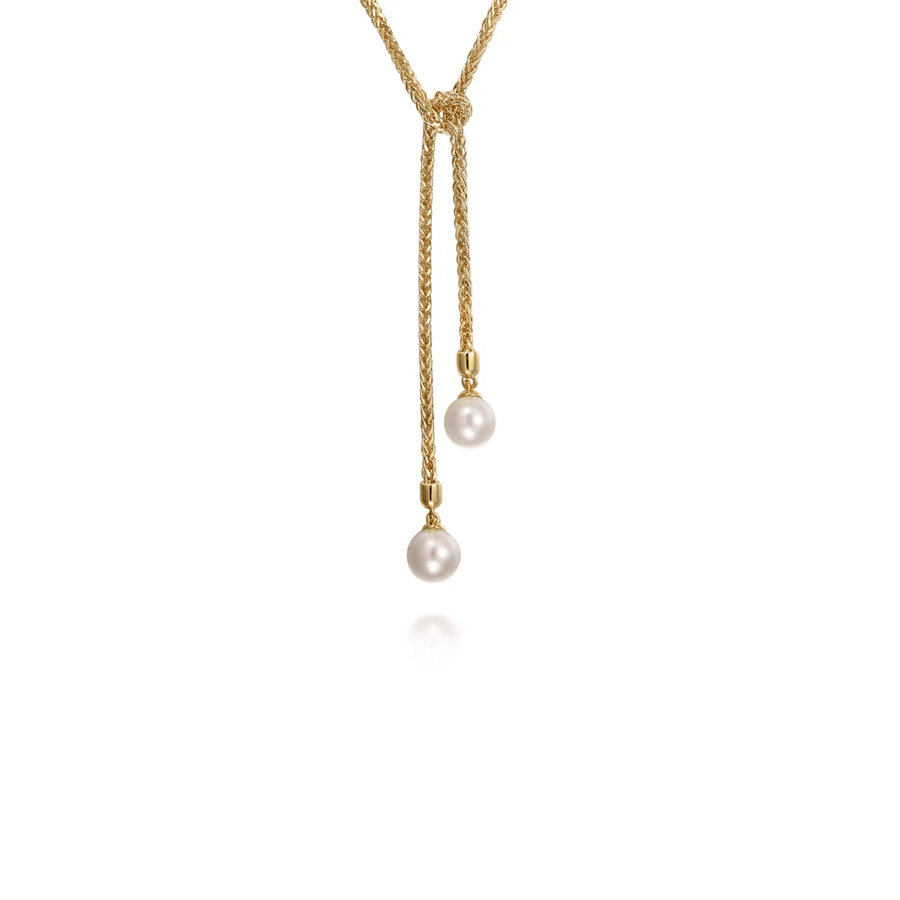 Gabriel & Co. Gold Pearl Wrap Around And Tie Necklace NK7527-42Y4JPL