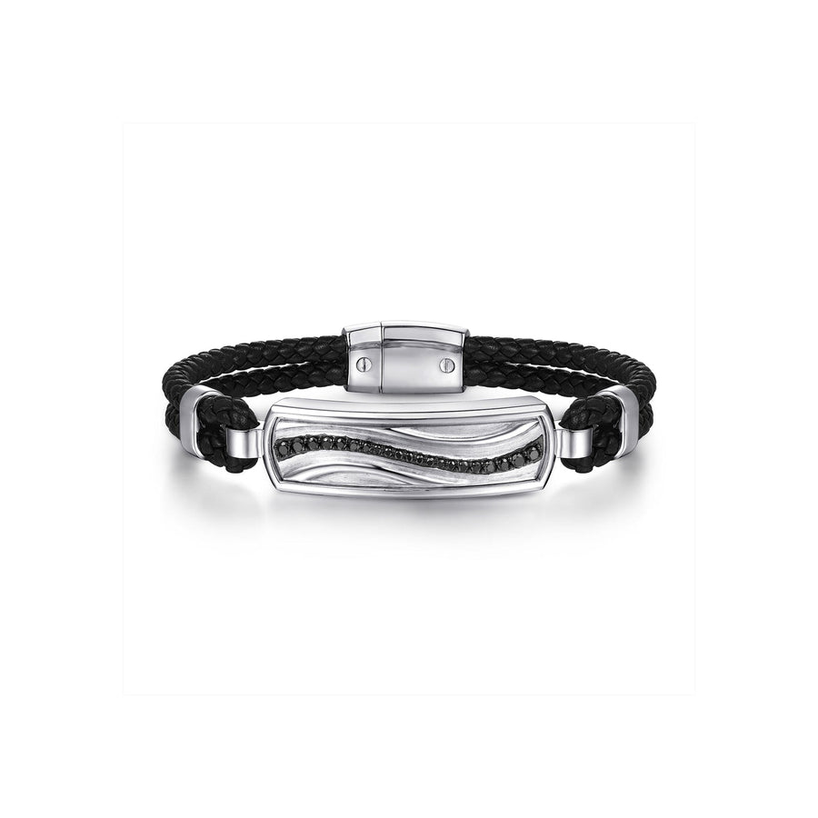 Gabriel & Co. Leather Bangle with Black Spinel Wave ID Bangle - BGM2203 - 72SVJBS