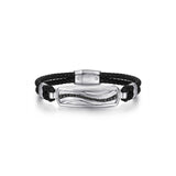 Gabriel & Co. Leather Bangle with Black Spinel Wave ID Bangle-Gabriel & Co. Leather Bangle with Black Spinel Wave ID Bangle - BGM2203 - 72SVJBS