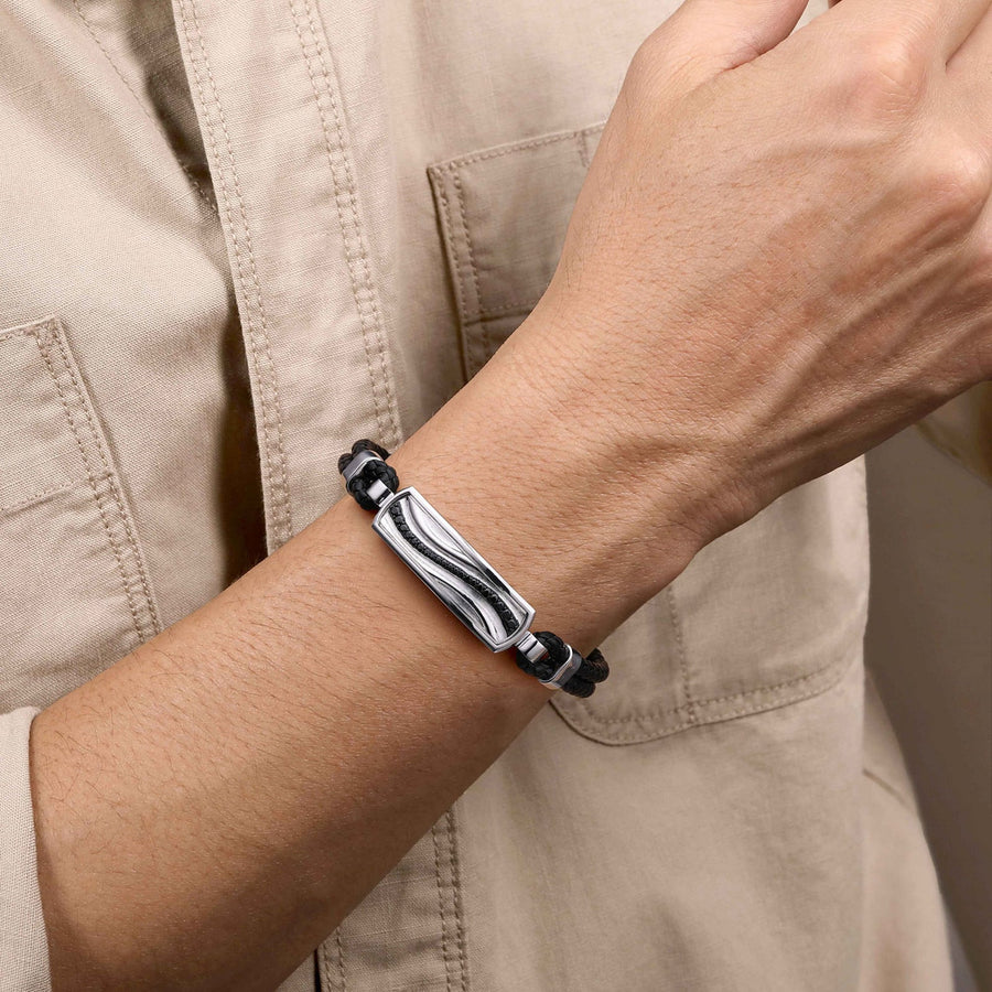 Gabriel & Co. Leather Bangle with Black Spinel Wave ID Bangle - BGM2203 - 72SVJBS