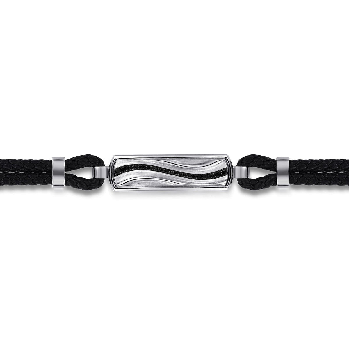 Gabriel & Co. Leather Bangle with Black Spinel Wave ID Bangle - BGM2203 - 72SVJBS