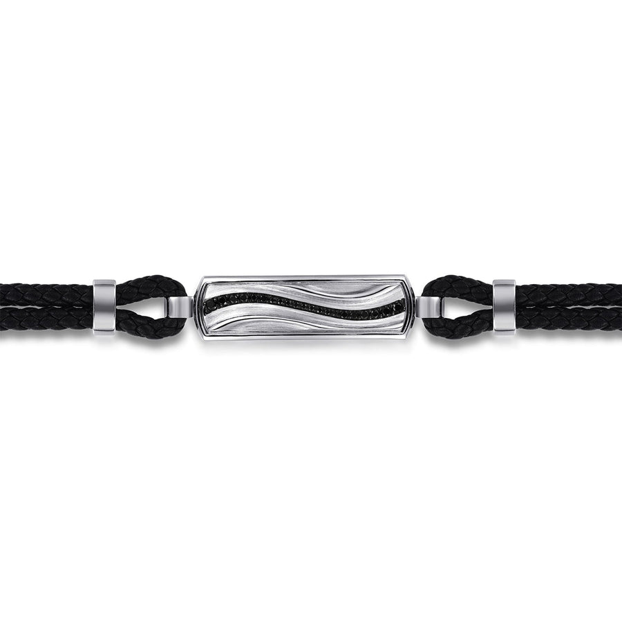 Gabriel & Co. Leather Bangle with Black Spinel Wave ID Bangle - BGM2203 - 72SVJBS