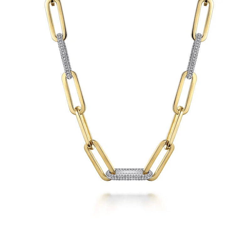 Gabriel & Co. Paper Clip Chain Necklace with Diamond Stations-Gabriel & Co. Paper Clip Chain Necklace with Diamond Stations - NK7426M45JJ