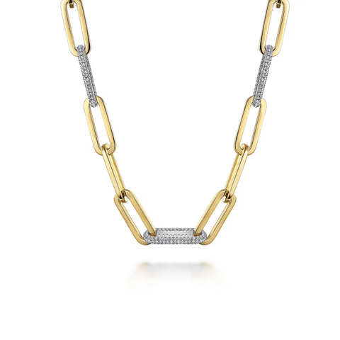 Gabriel & Co. Paper Clip Chain Necklace with Diamond Stations-Gabriel & Co. Paper Clip Chain Necklace with Diamond Stations - NK7426M45JJ