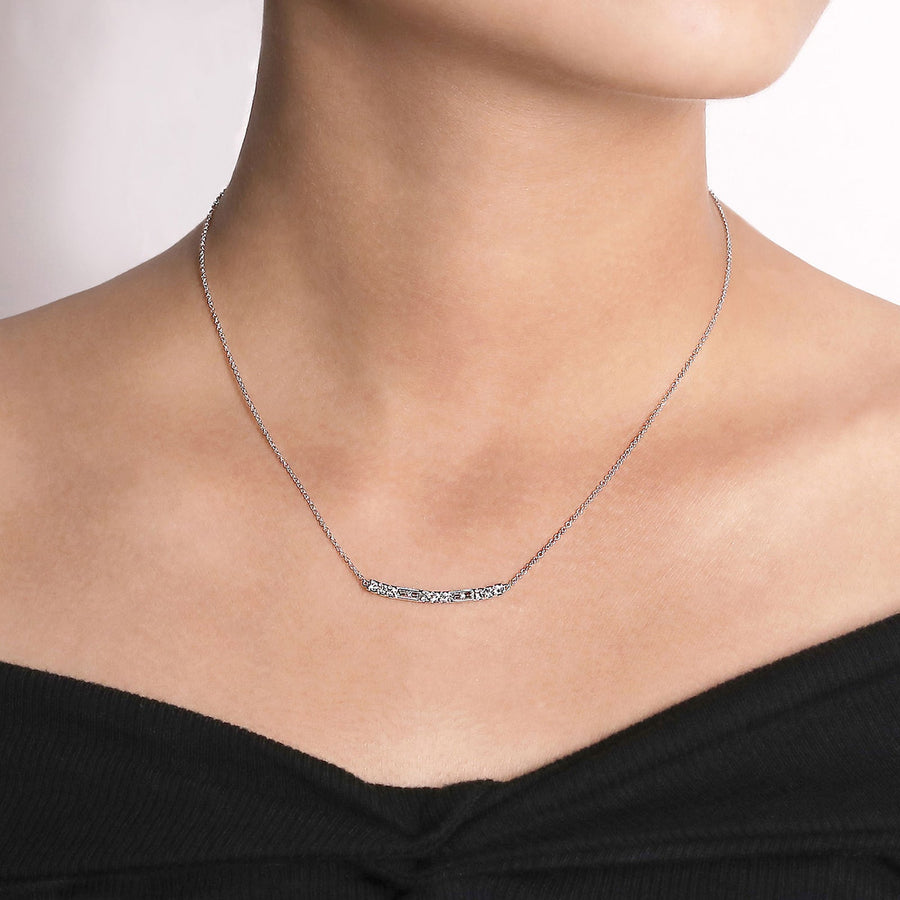 Gabriel & Co. Round and Baguette Diamond Curved Bar Necklace - NK5791W45JJ