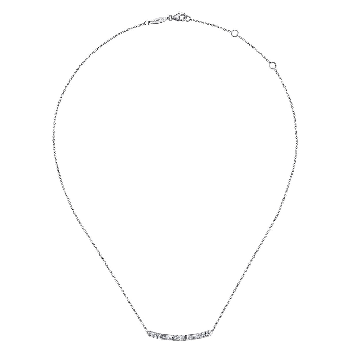 Gabriel & Co. Round and Baguette Diamond Curved Bar Necklace - NK5791W45JJ