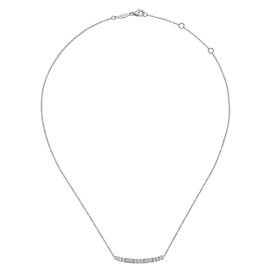 Gabriel & Co. Round and Baguette Diamond Curved Bar Necklace - NK5791W45JJ