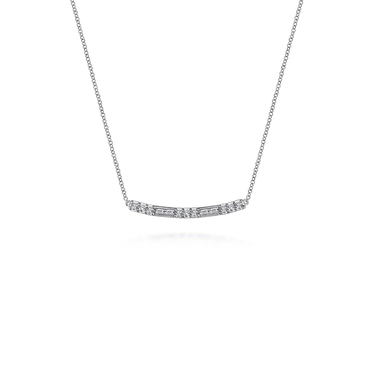 Gabriel & Co. Round and Baguette Diamond Curved Bar Necklace - NK5791W45JJ