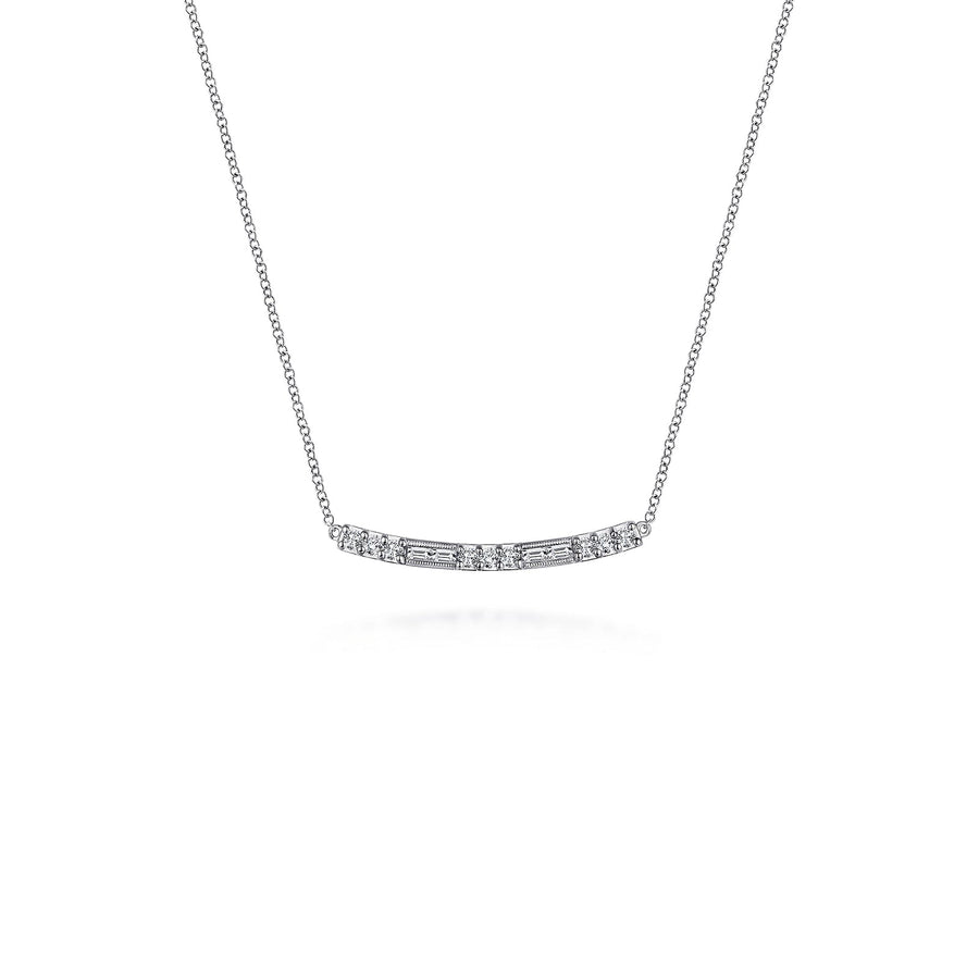 Gabriel & Co. Round and Baguette Diamond Curved Bar Necklace - NK5791W45JJ