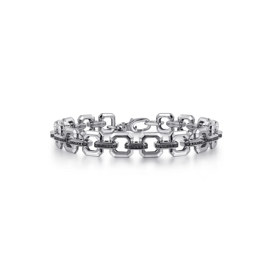 Gabriel & Co. Sterling Silver Men's Link Chain Tennis Bracelet with Black Spinel Connectors TBM4825-8SVJBS