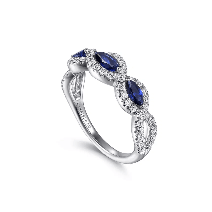 Gabriel & Co. Twisted Diamond Rows and Sapphire Marquise Stones Ring - LR50257W45SA