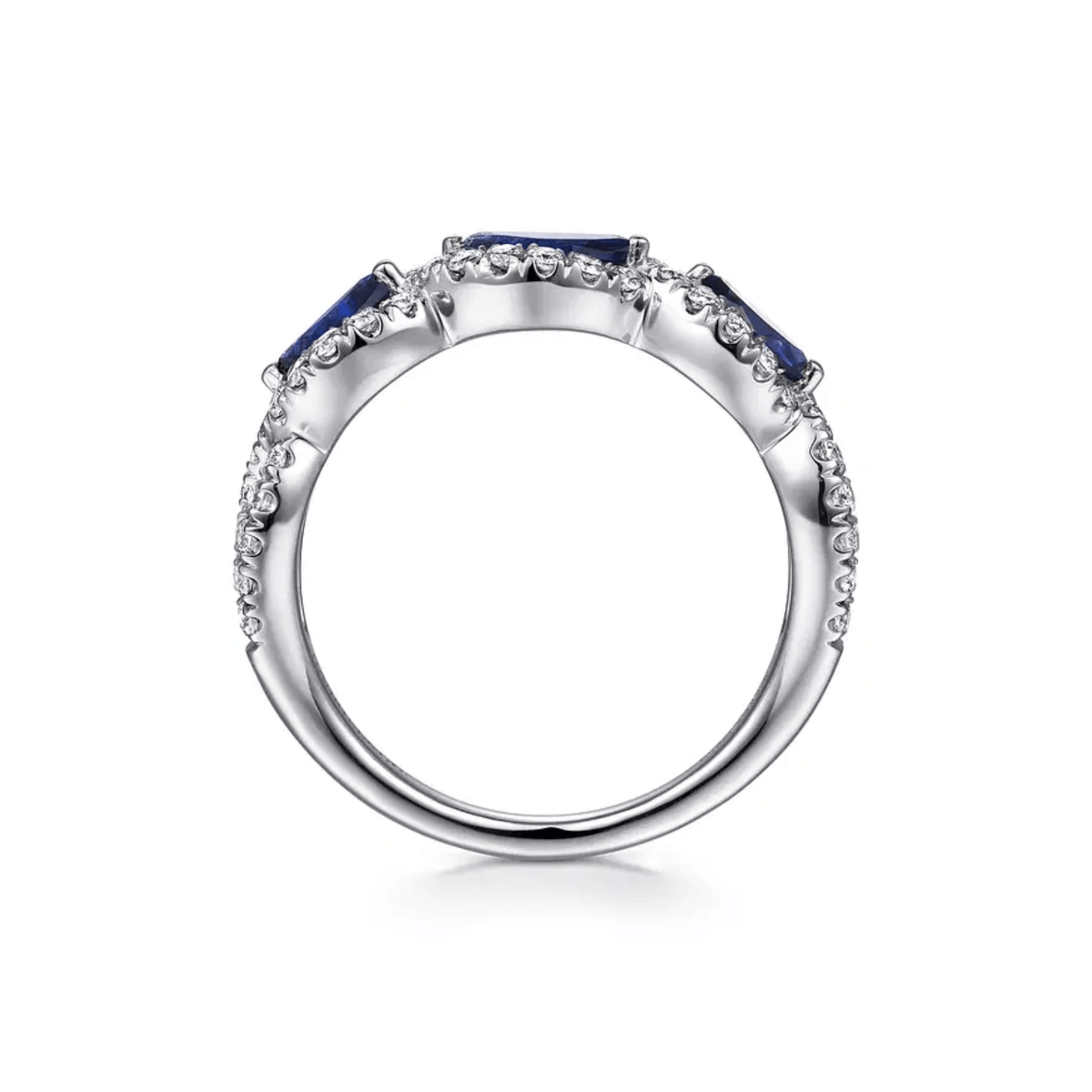 Gabriel & Co. Twisted Diamond Rows and Sapphire Marquise Stones Ring - LR50257W45SA