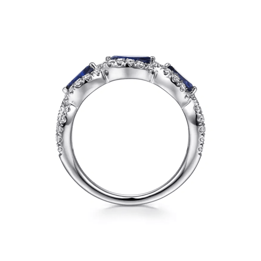 Gabriel & Co. Twisted Diamond Rows and Sapphire Marquise Stones Ring - LR50257W45SA