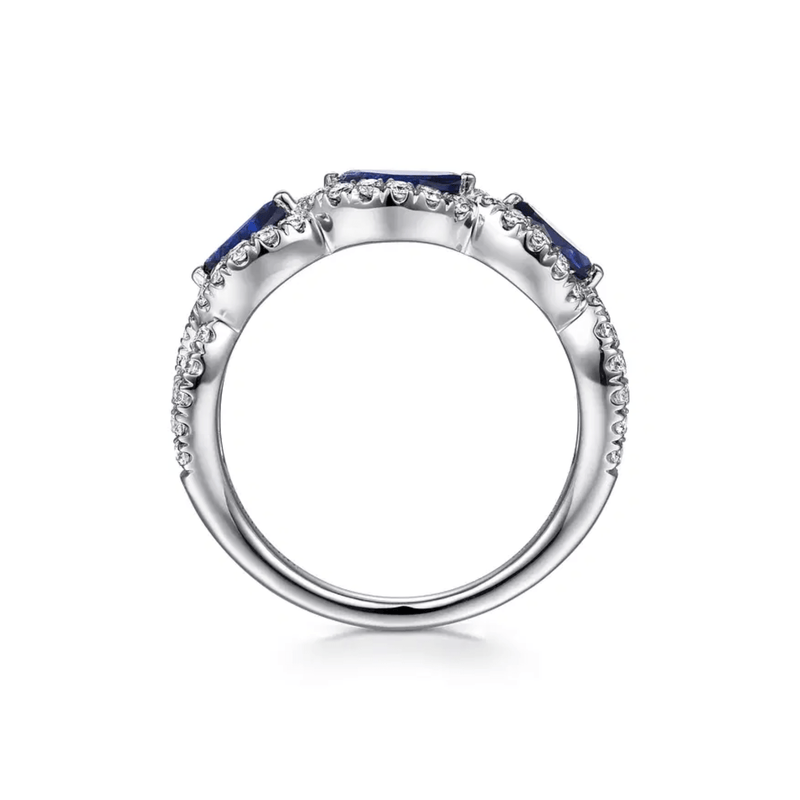 Gabriel & Co. Twisted Diamond Rows and Sapphire Marquise Stones Ring-Gabriel & Co. Twisted Diamond Rows and Sapphire Marquise Stones Ring - LR50257W45SA