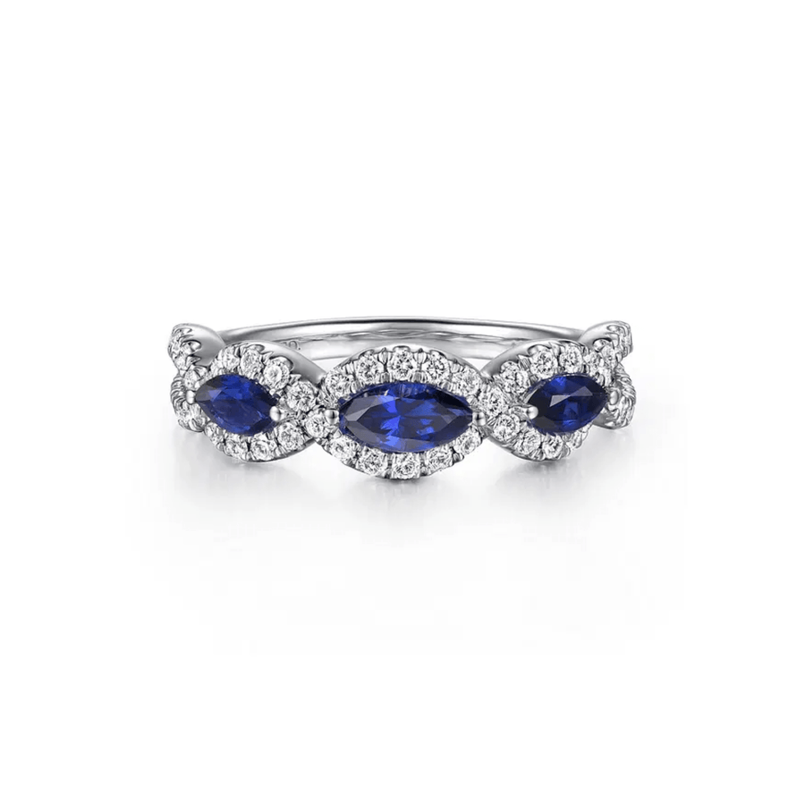 Gabriel & Co. Twisted Diamond Rows and Sapphire Marquise Stones Ring - LR50257W45SA