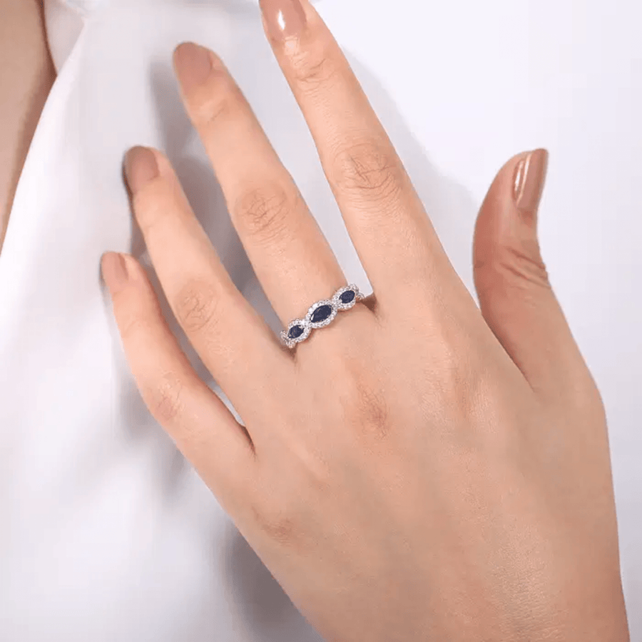 Gabriel & Co. Twisted Diamond Rows and Sapphire Marquise Stones Ring - LR50257W45SA