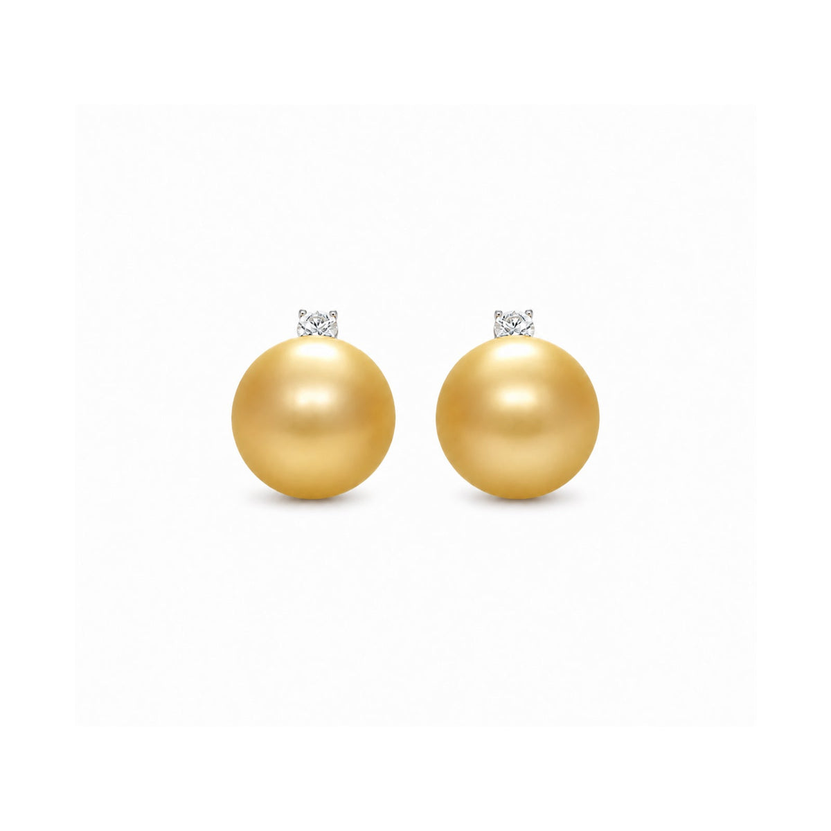 Golden South Sea Pearl and Diamond Stud Earrings - PEMXM00844