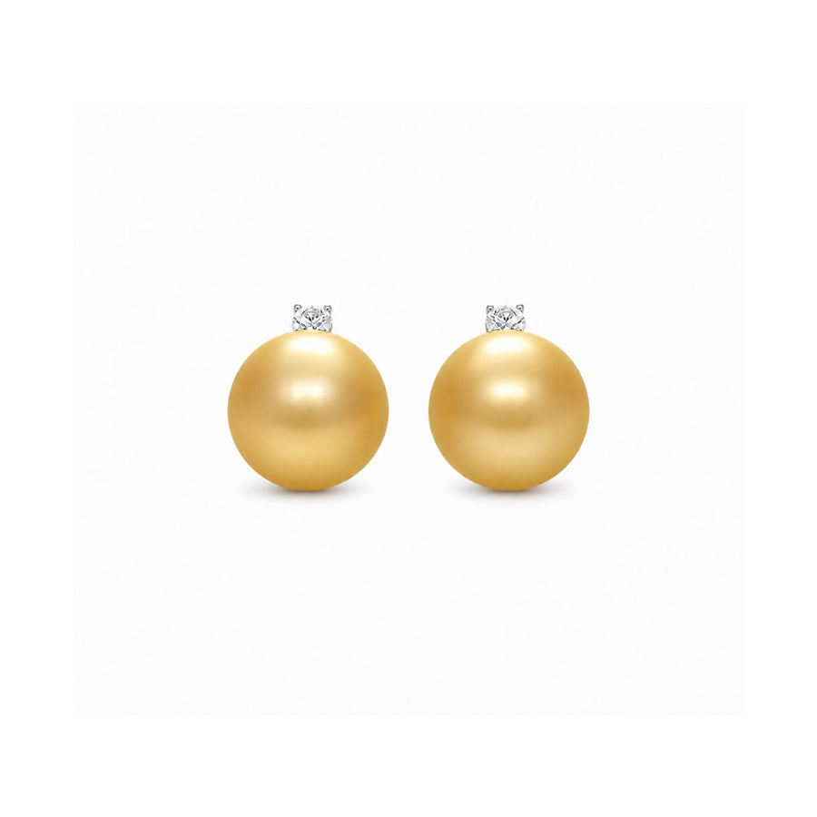 Golden South Sea Pearl and Diamond Stud Earrings - PEMXM00844