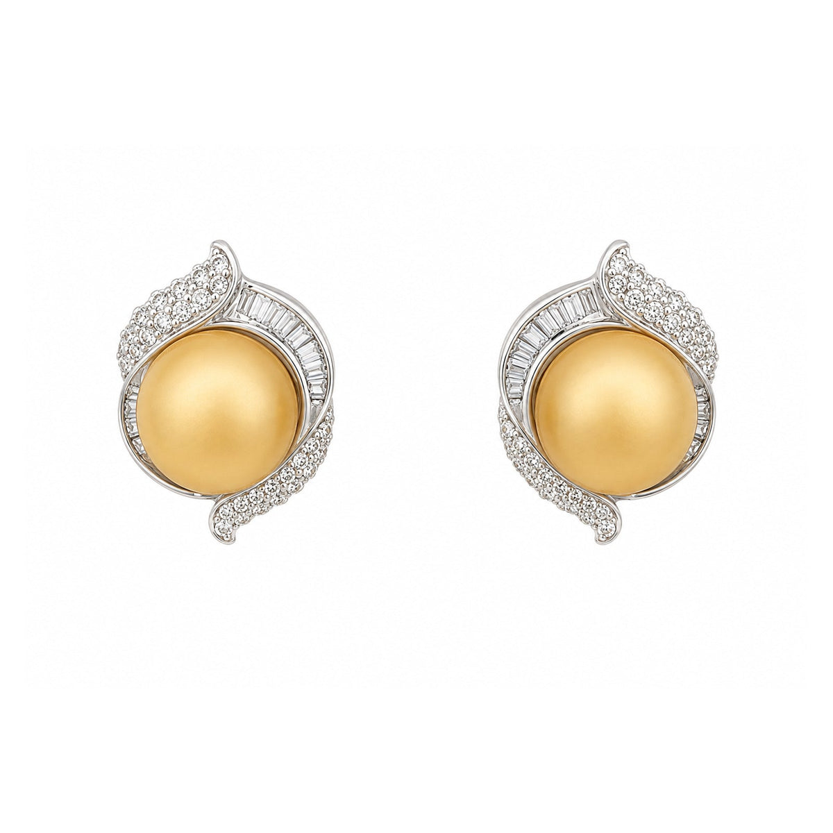 Golden South Sea Pearl Diamond Earrings