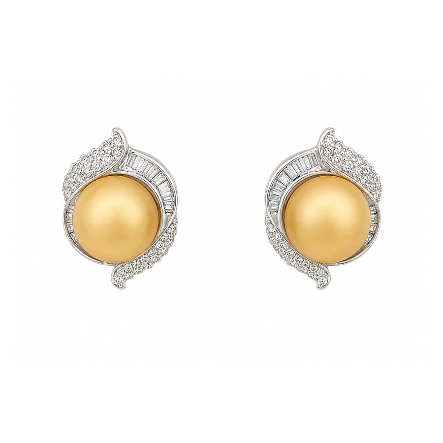 Golden South Sea Pearl Diamond Earrings