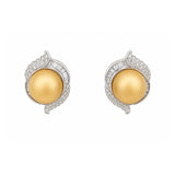 Golden South Sea Pearl Diamond Earrings-Golden South Sea Pearl Diamond Earrings