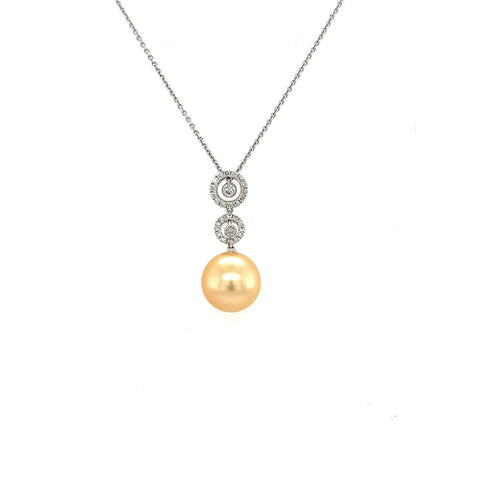 Golden South Sea Pearl Diamond Necklace-Golden South Sea Pearl Diamond Necklace - PNUJD00091