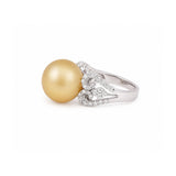 Golden South Sea Pearl Diamond Ring-Golden South Sea Pearl Diamond Ring